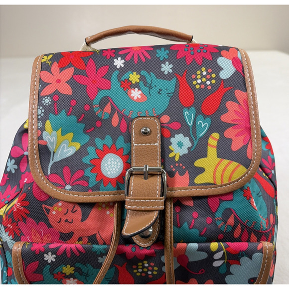 Lily Bloom Backpack Playful Garden Cats Eco-friendly Grey/Multi-Color Charity - Picture 8 of 15